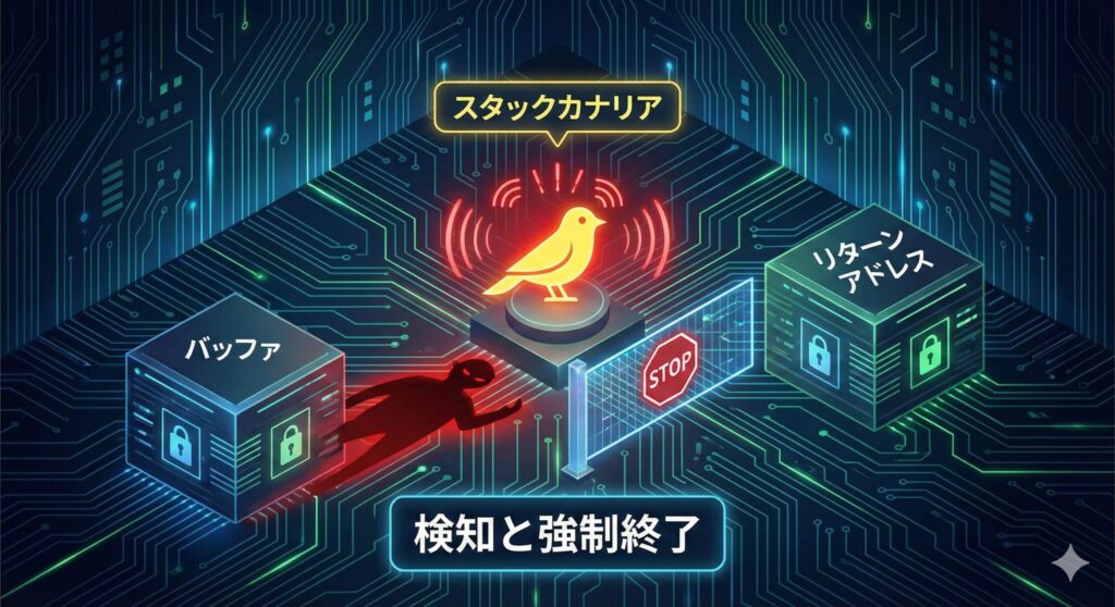 スタックカナリアによるバッファオーバーフロー検知の仕組み