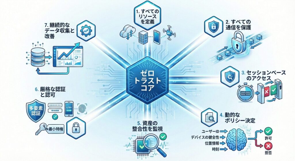 NIST SP800-207に基づくゼロトラスト7原則の詳細解説インフォグラフィック
