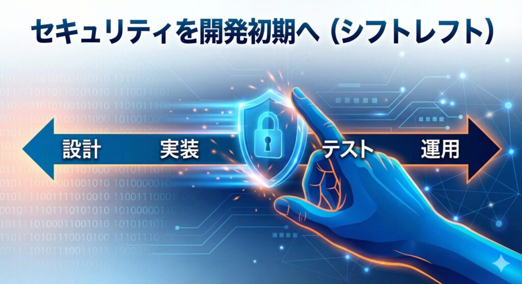 開発工程の初期段階にセキュリティ対策を移す「Shift Left(シフトレフト)」の概念図