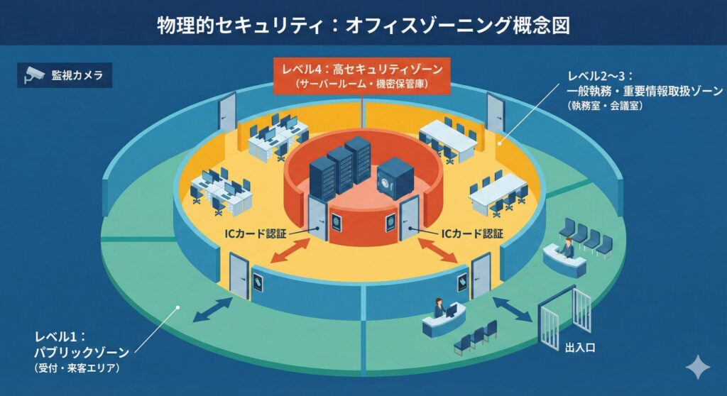 オフィスのセキュリティレベルに応じたゾーニングの概念図