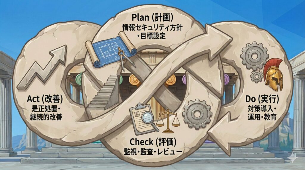 ISMS運用におけるPDCAサイクルの実践図