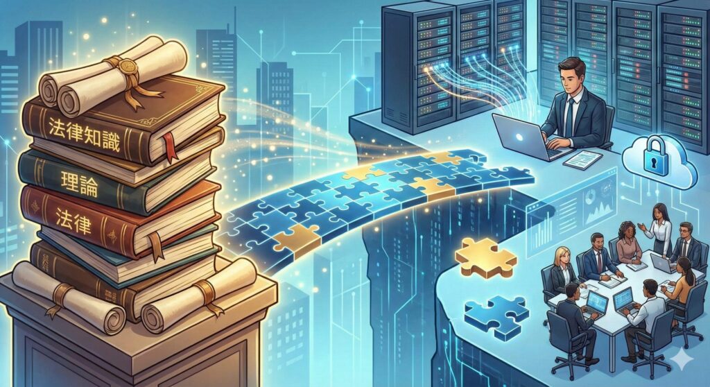 法律やガイドラインの知識を実務の場面に結びつける概念図