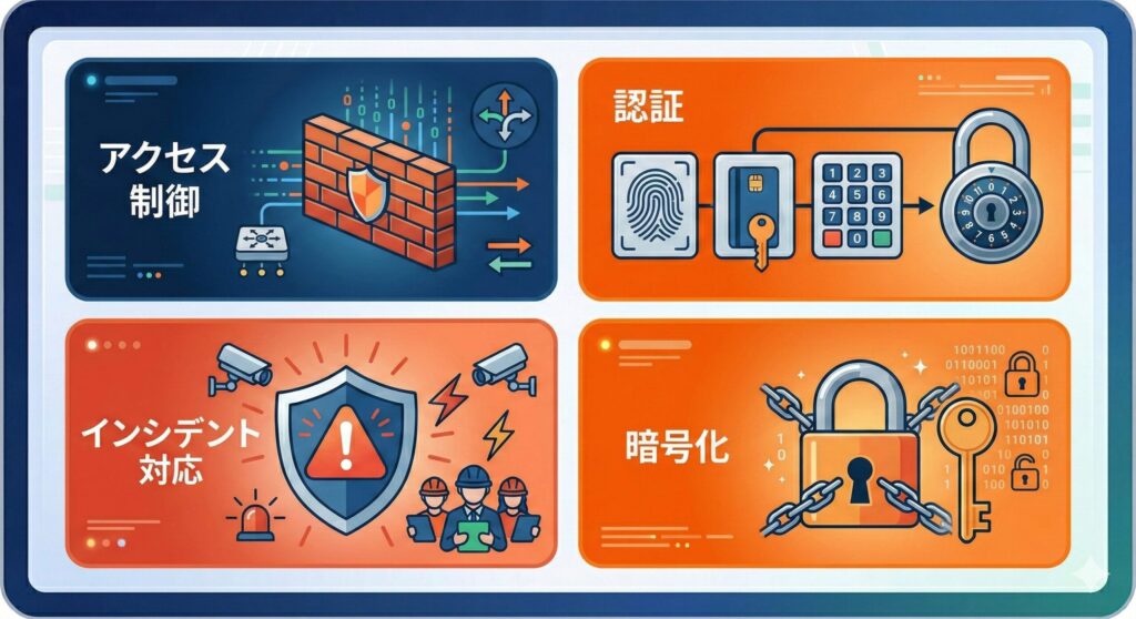 助言問題の頻出テーマ別セキュリティ対策カテゴリ一覧のインフォグラフィック