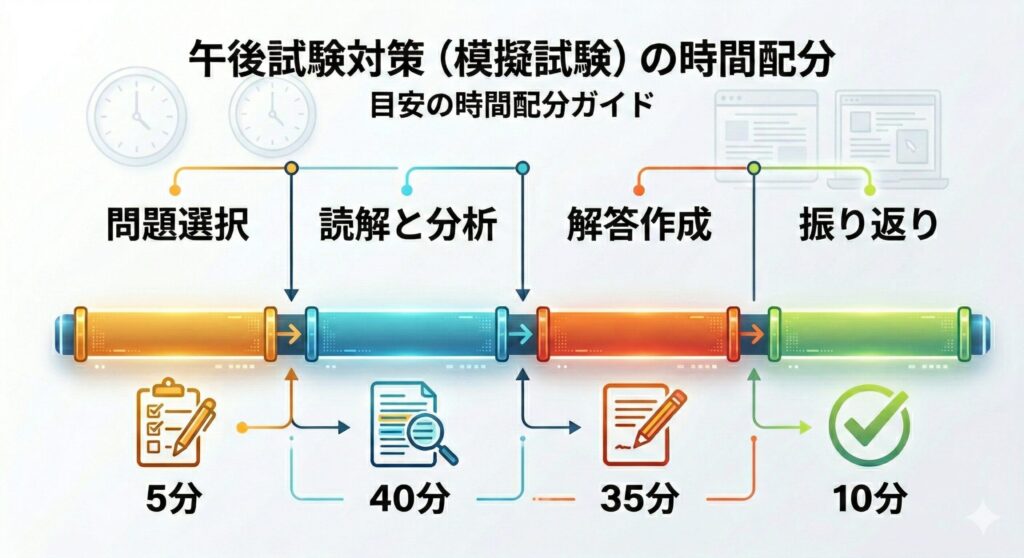 午後試験の時間配分の目安となるタイムライン図
