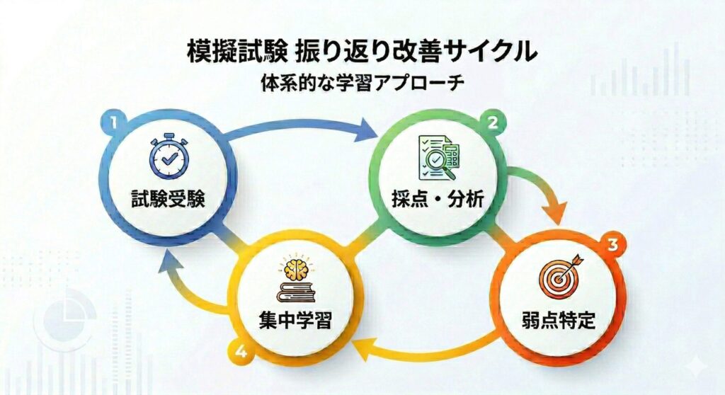 模擬試験の振り返りから弱点克服までのサイクル図